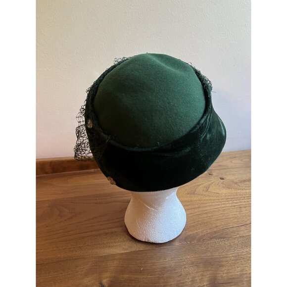 Vintage 1950s Emerald Green Boiled Wool + Velvet Trim Hat With Crystal Shamrocks main image 4